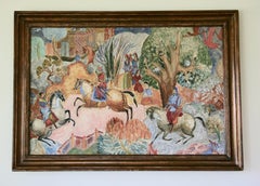 Large Scale Persian Hunt Landscape Painting