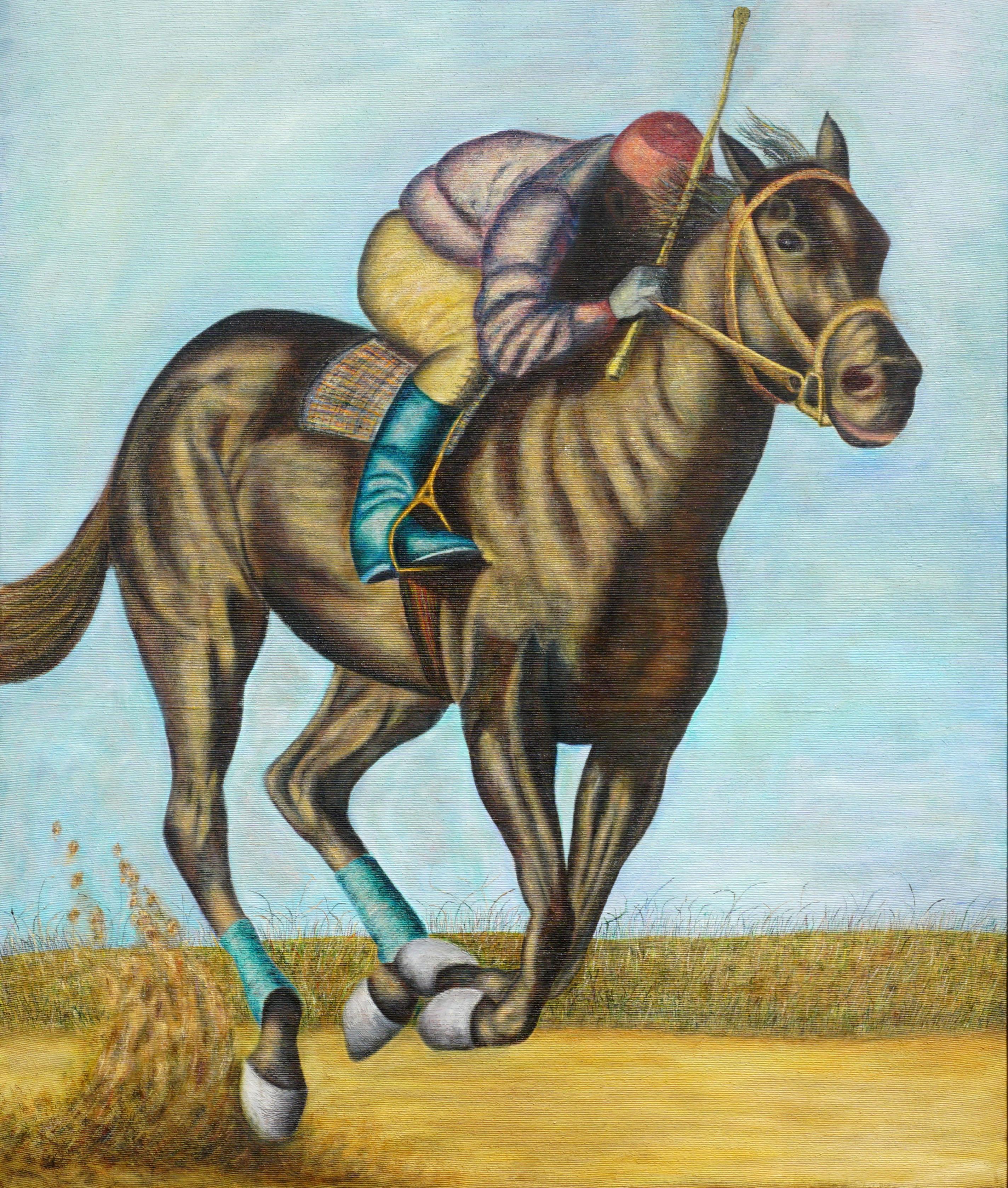 Large Scale Racehorse and Jockey -- First Run Of The Day - Painting by Unknown