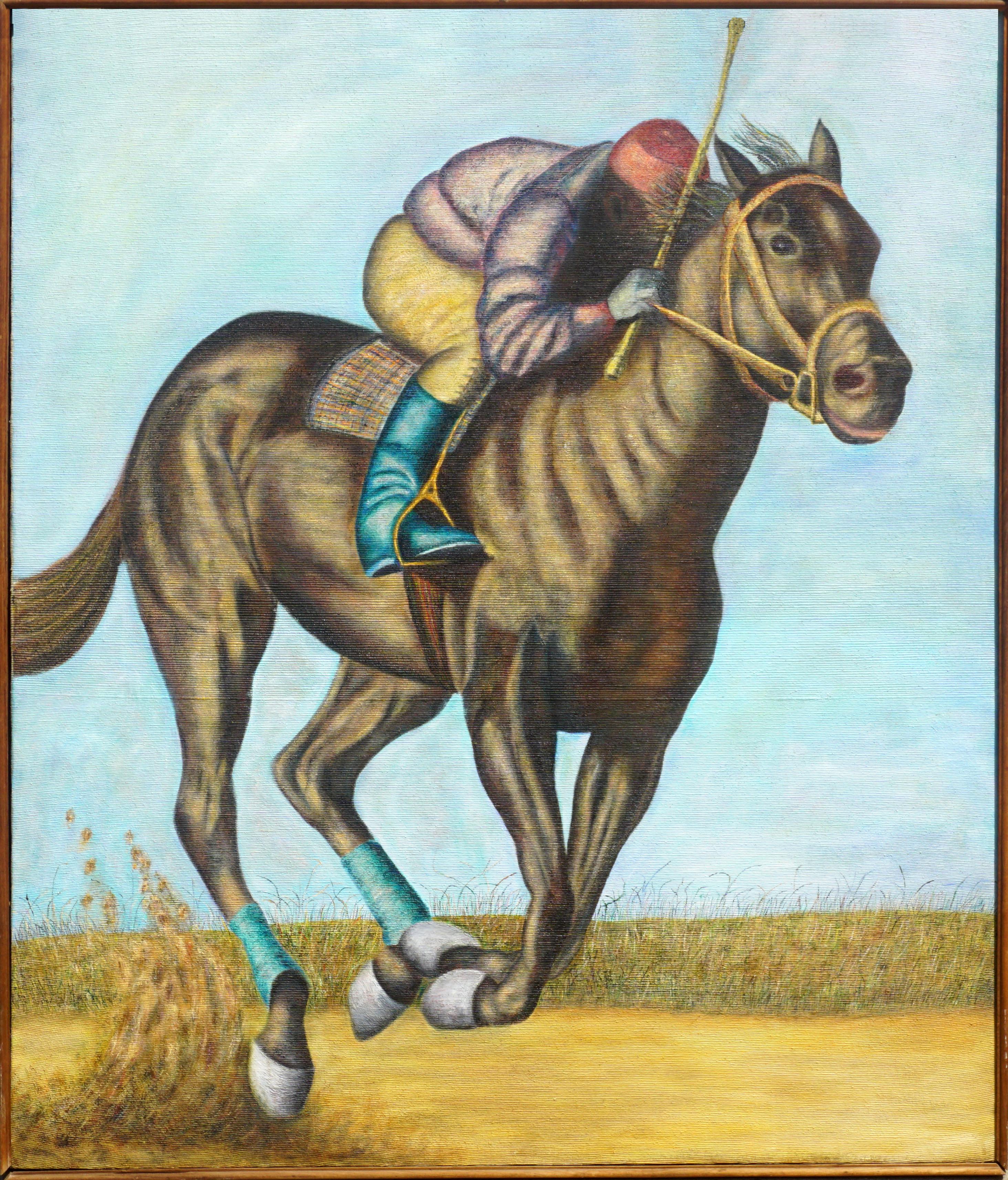 Unknown Figurative Painting - Large Scale Racehorse and Jockey -- First Run Of The Day