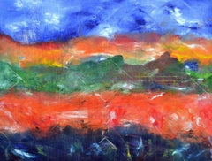 Large Scale Vintage Abstract Hills Painting, Signed, 59x71 Inches
