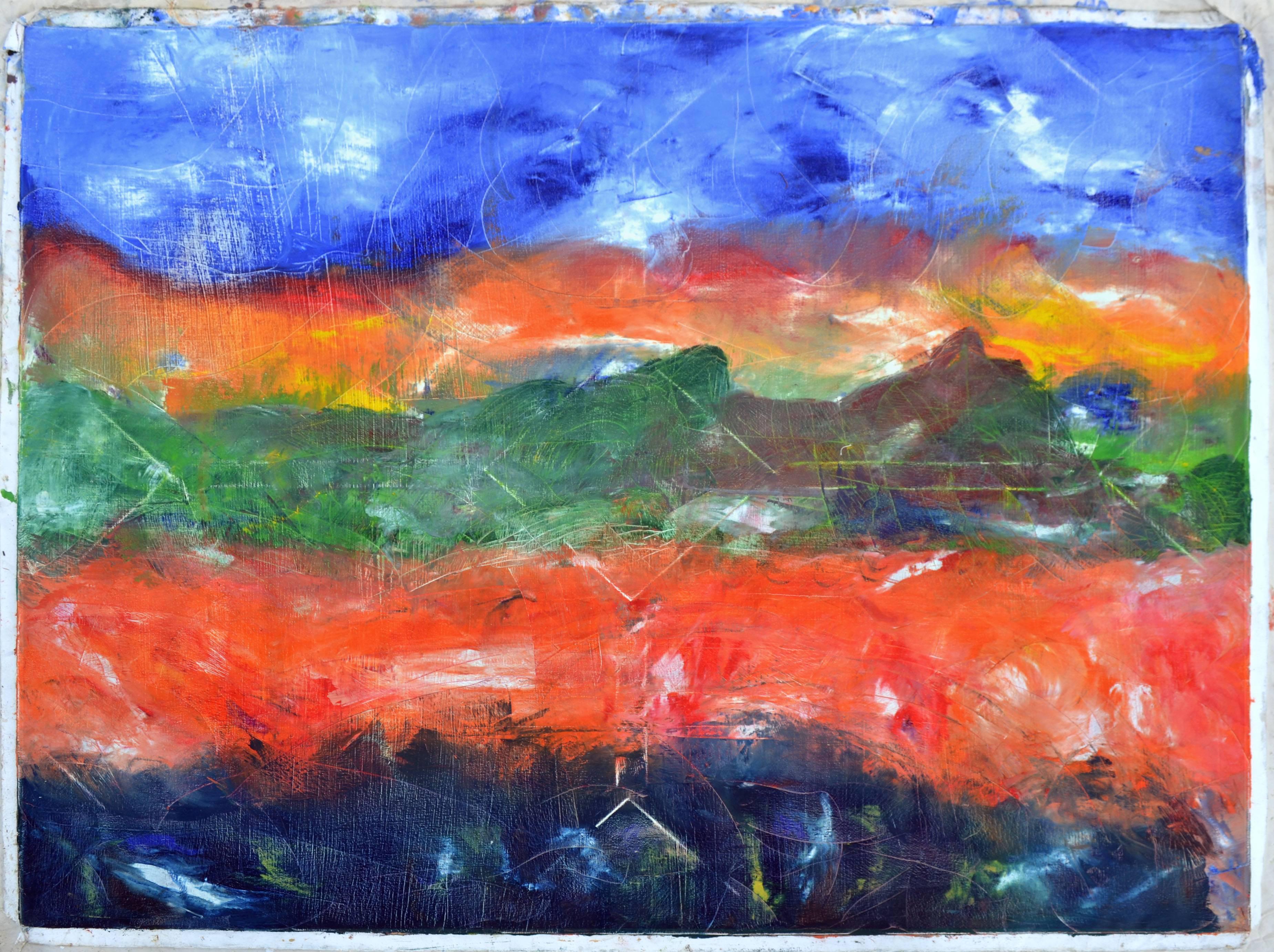 Unknown Landscape Painting - Large Scale Vintage Abstract Hills Painting, Signed, 59x71 Inches