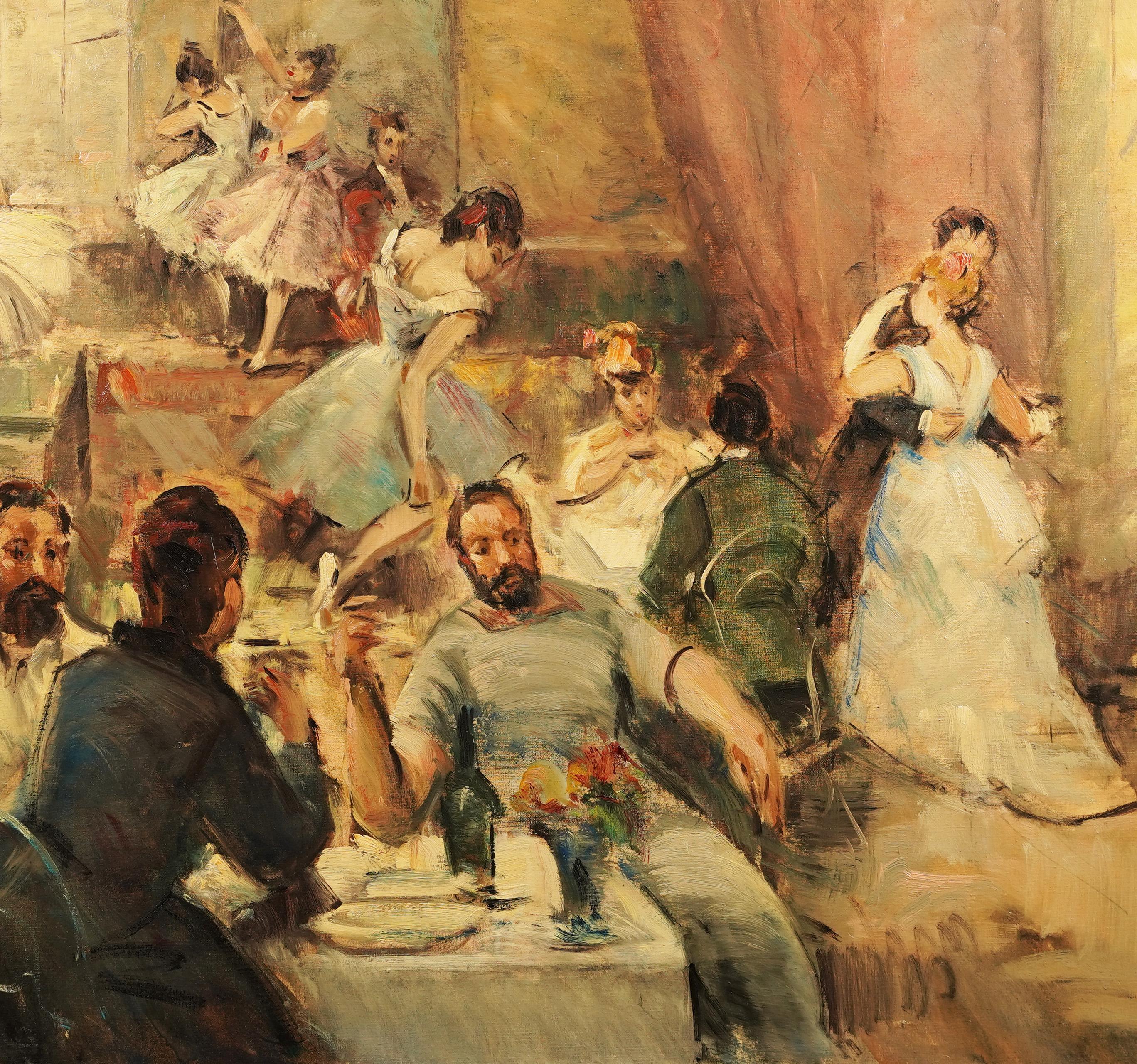 Large Signed French Impressionist Ballet Dancer Original Cafe Scene Oil Painting For Sale 2