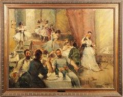 Large Signed French Impressionist Ballet Dancer Original Cafe Scene Oil Painting