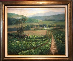 Large Signed French Impressionist Painting Vineyards in Burgundy