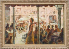 Large Signed Paris Street Scene Detailed Sidewalk Cafe Framed Oil Painting
