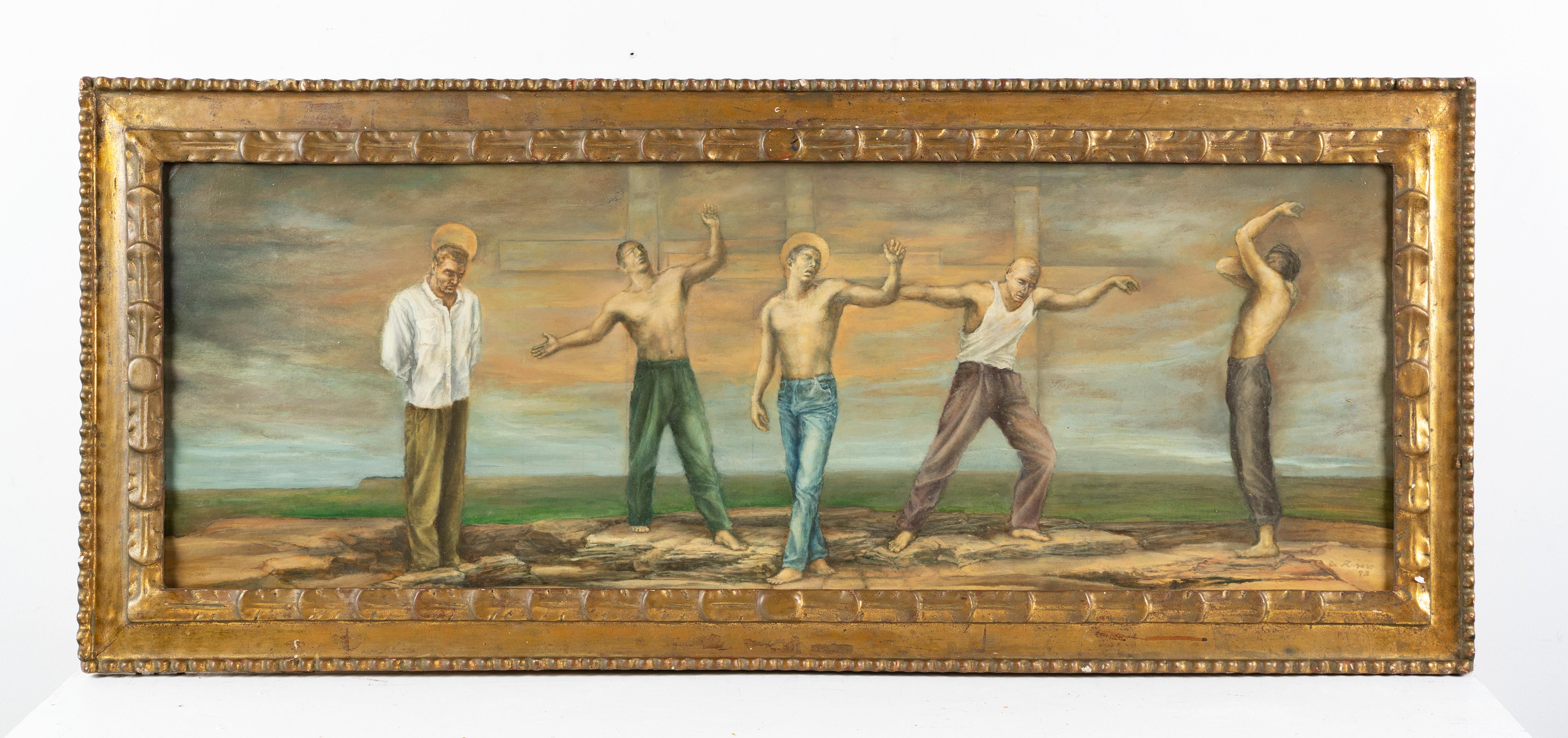 Großes signiertes surreales nacktes männliches Porträt, symbolistische Landschaft, gerahmtes Ölgemälde (Surrealismus), Painting, von Unknown