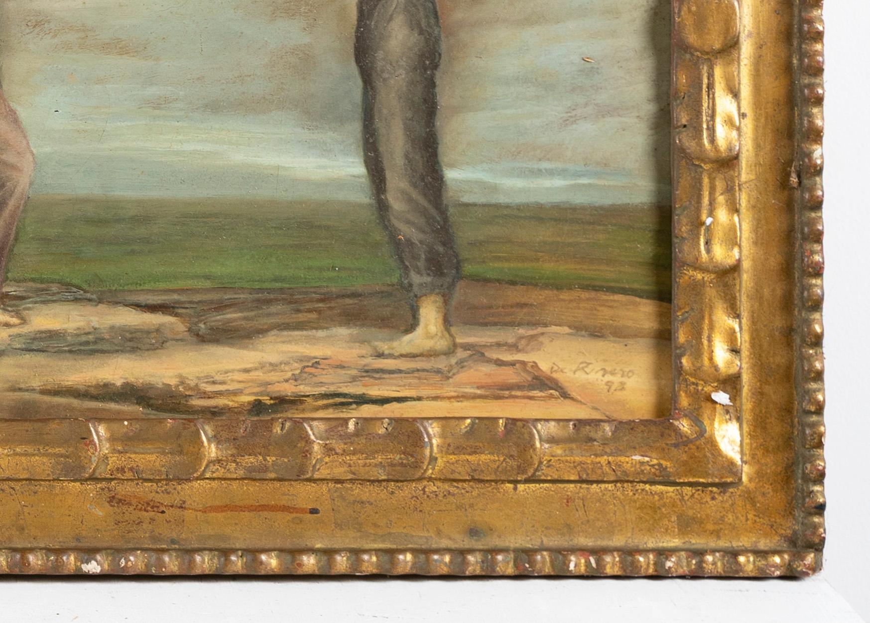 Large Signed Surreal Nude Male Portrait Symbolist Landscape Framed Oil Painting 1