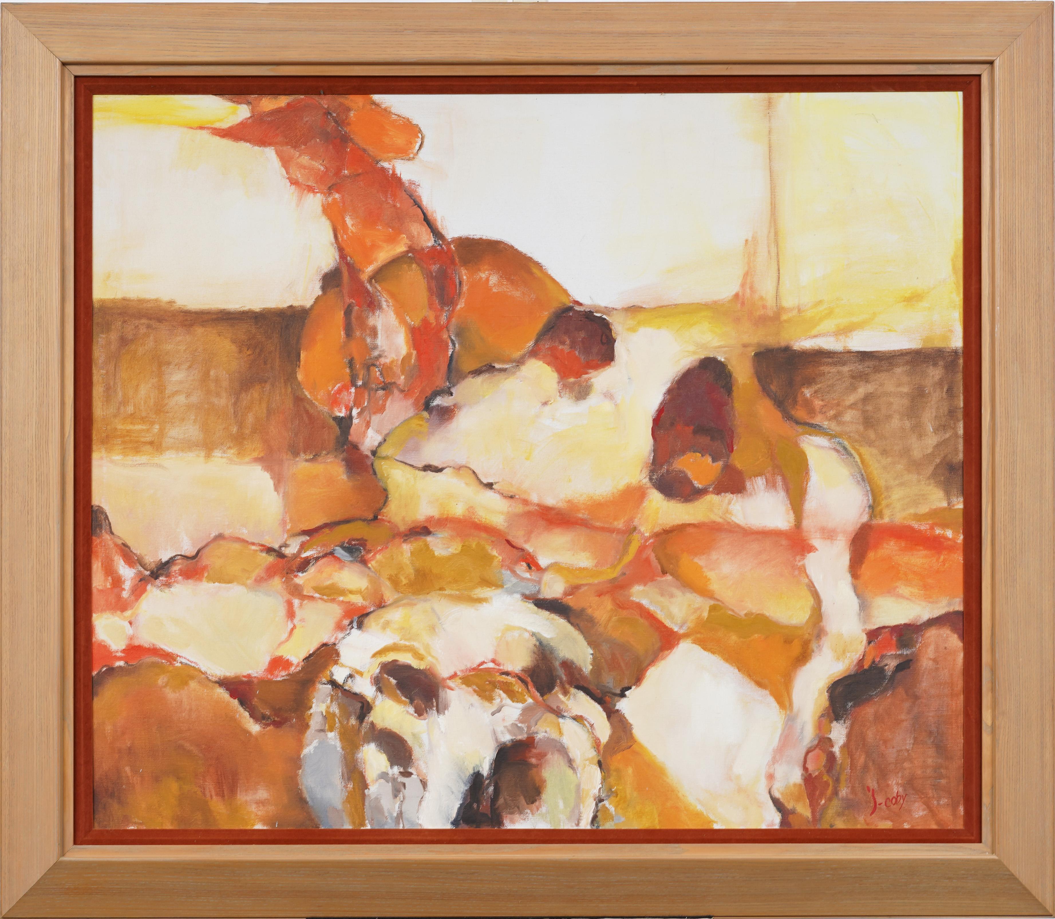 Grande dipinto ad olio con cornice, firmato, modernista americano astratto del sud-ovest - Painting di Unknown