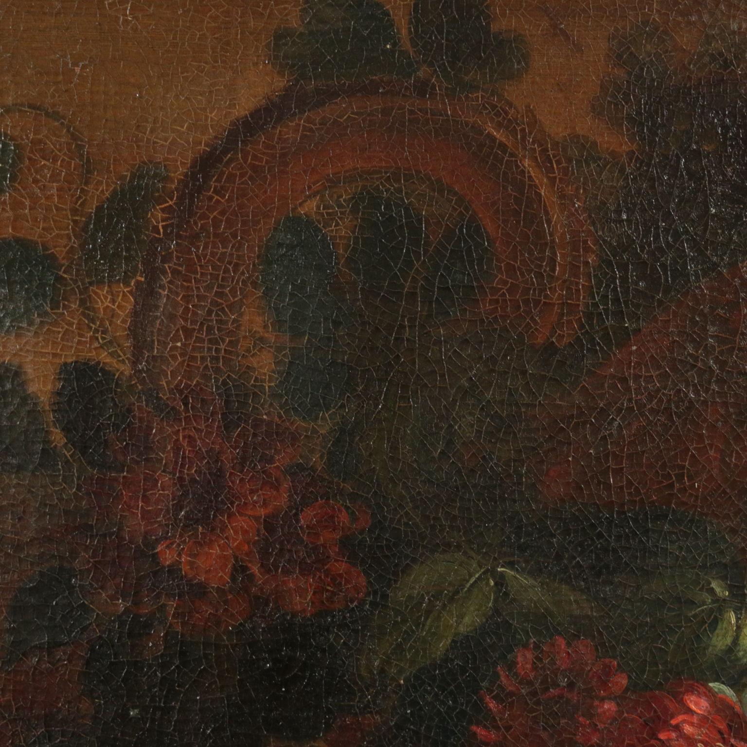 Large Still Life With Vase And Flowers Oil On Canvas 18th Century - Brown Still-Life Painting by Unknown