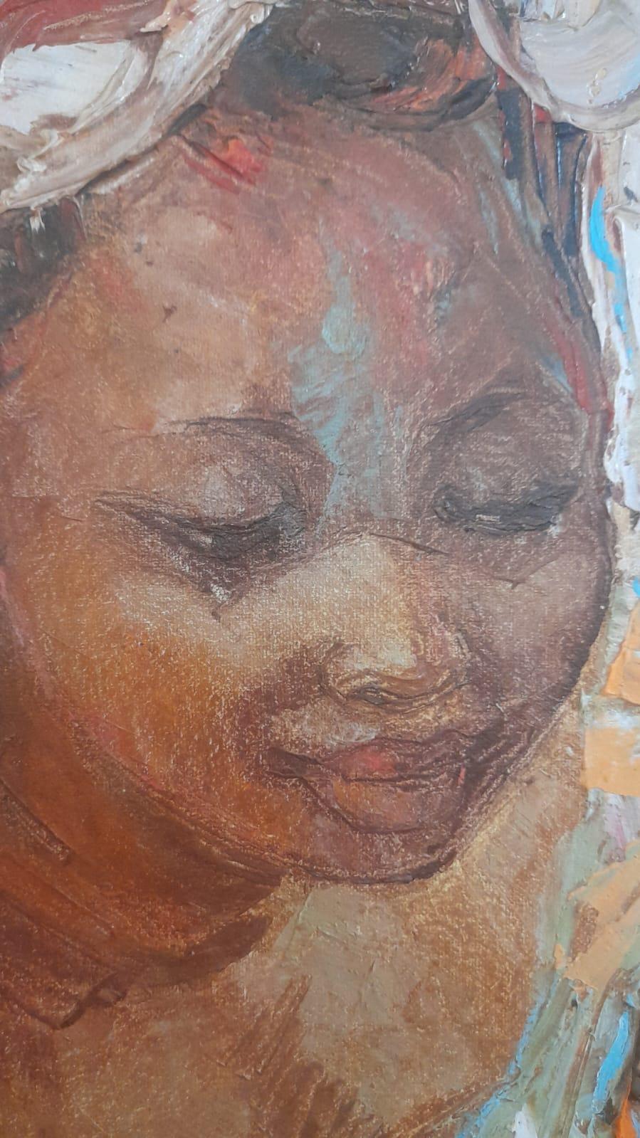 Grande pittura ad olio africana congolese a tre pannelli 5
