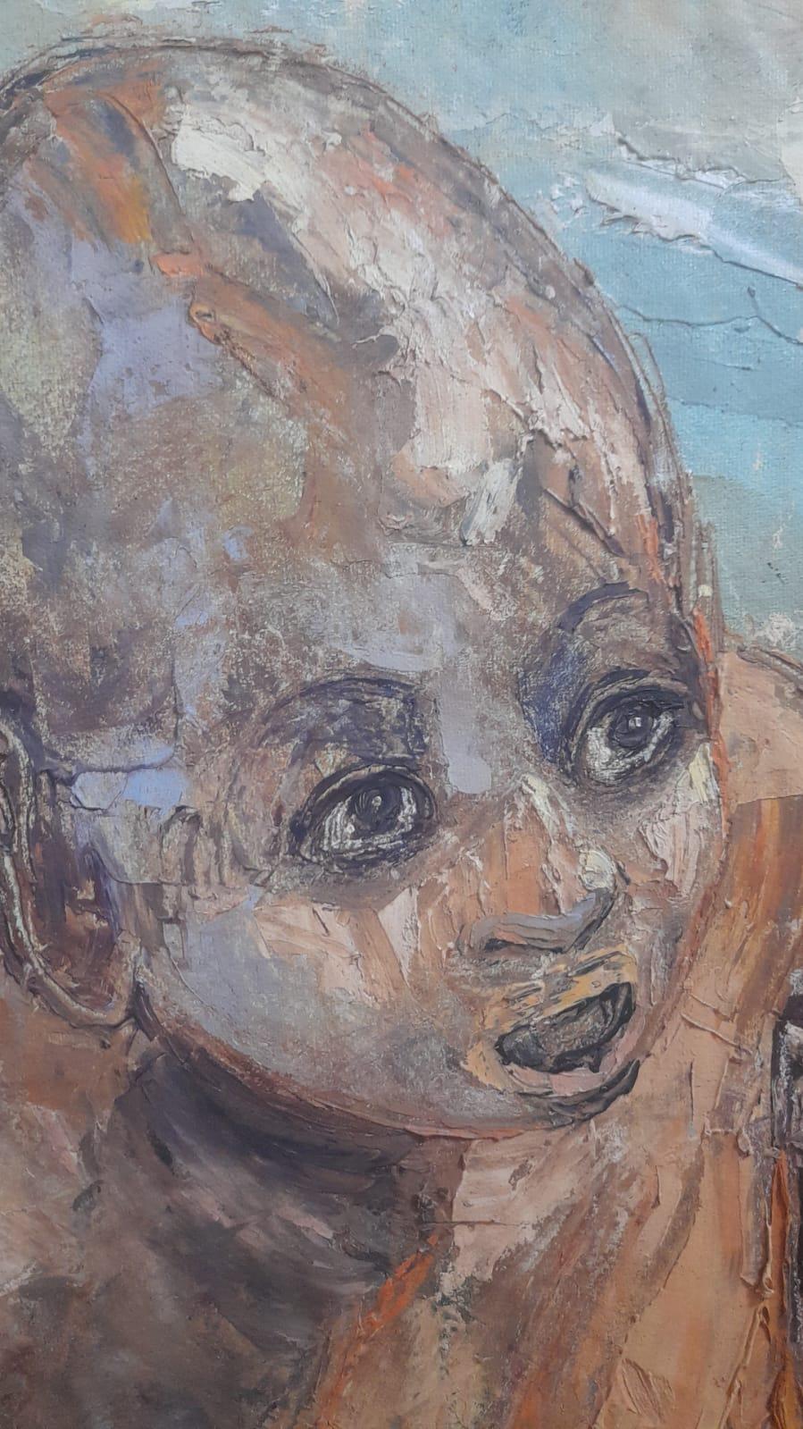 Grande pittura ad olio africana congolese a tre pannelli 6