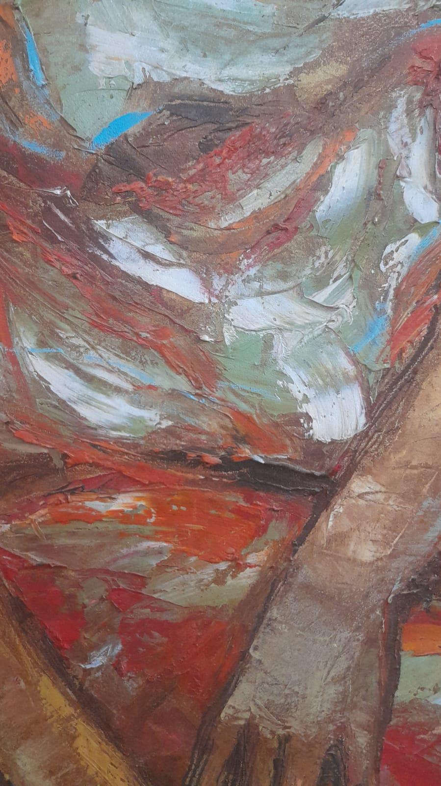Grande pittura ad olio africana congolese a tre pannelli 7