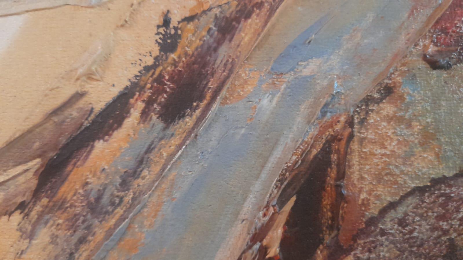 Grande pittura ad olio africana congolese a tre pannelli - Painting Contemporaneo di Unknown