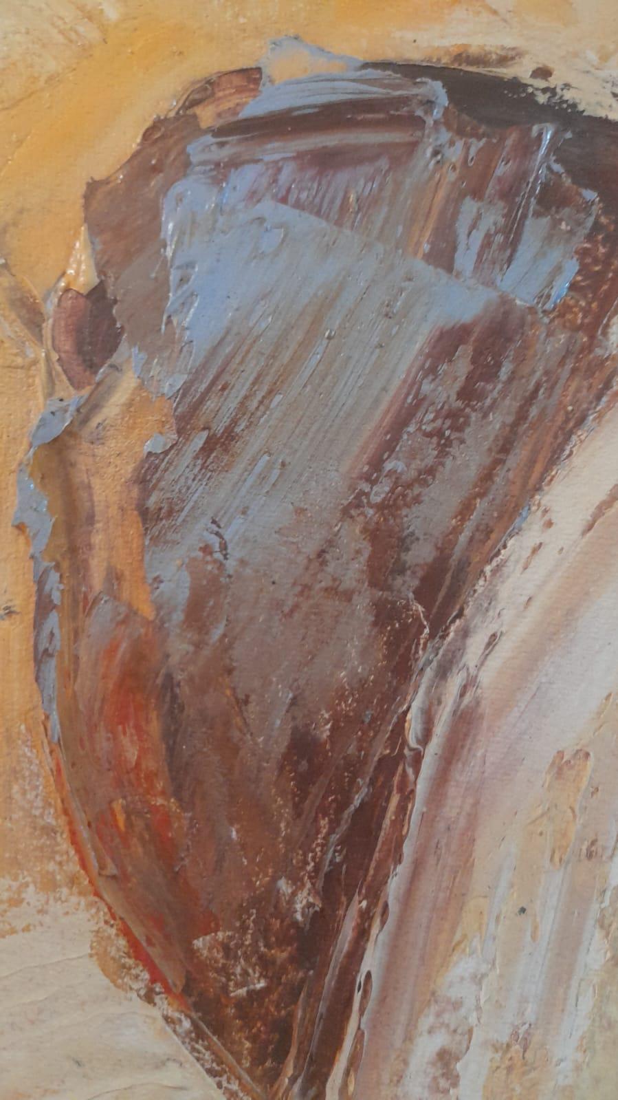 Grande pittura ad olio africana congolese a tre pannelli - Figurative Painting Marrone di Unknown