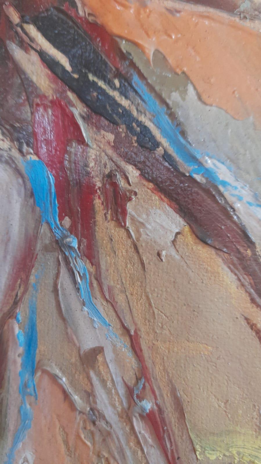 Grande pittura ad olio africana congolese a tre pannelli 2