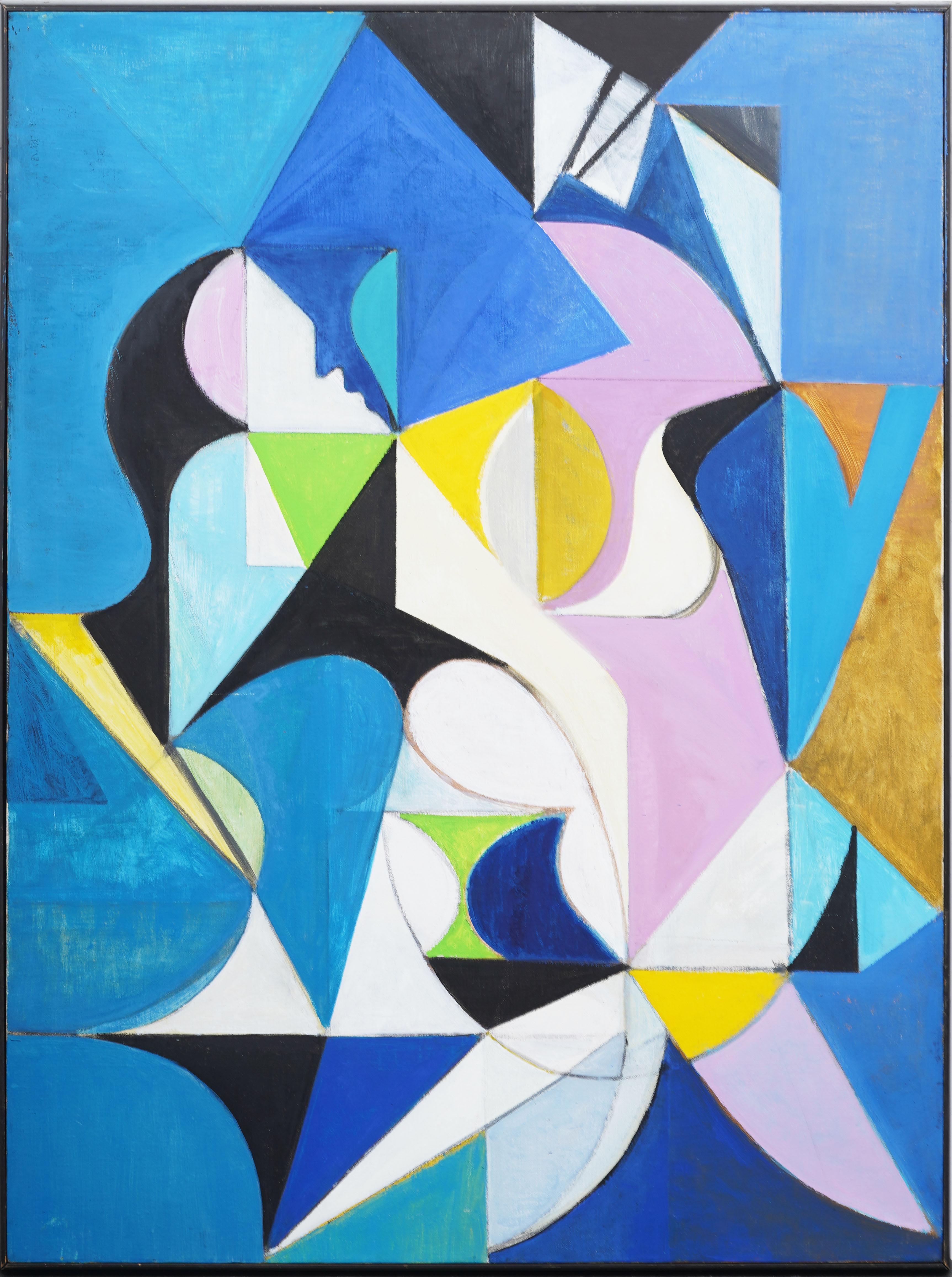 Large Vintage American Cubist Abstract Original New York School Oil Painting