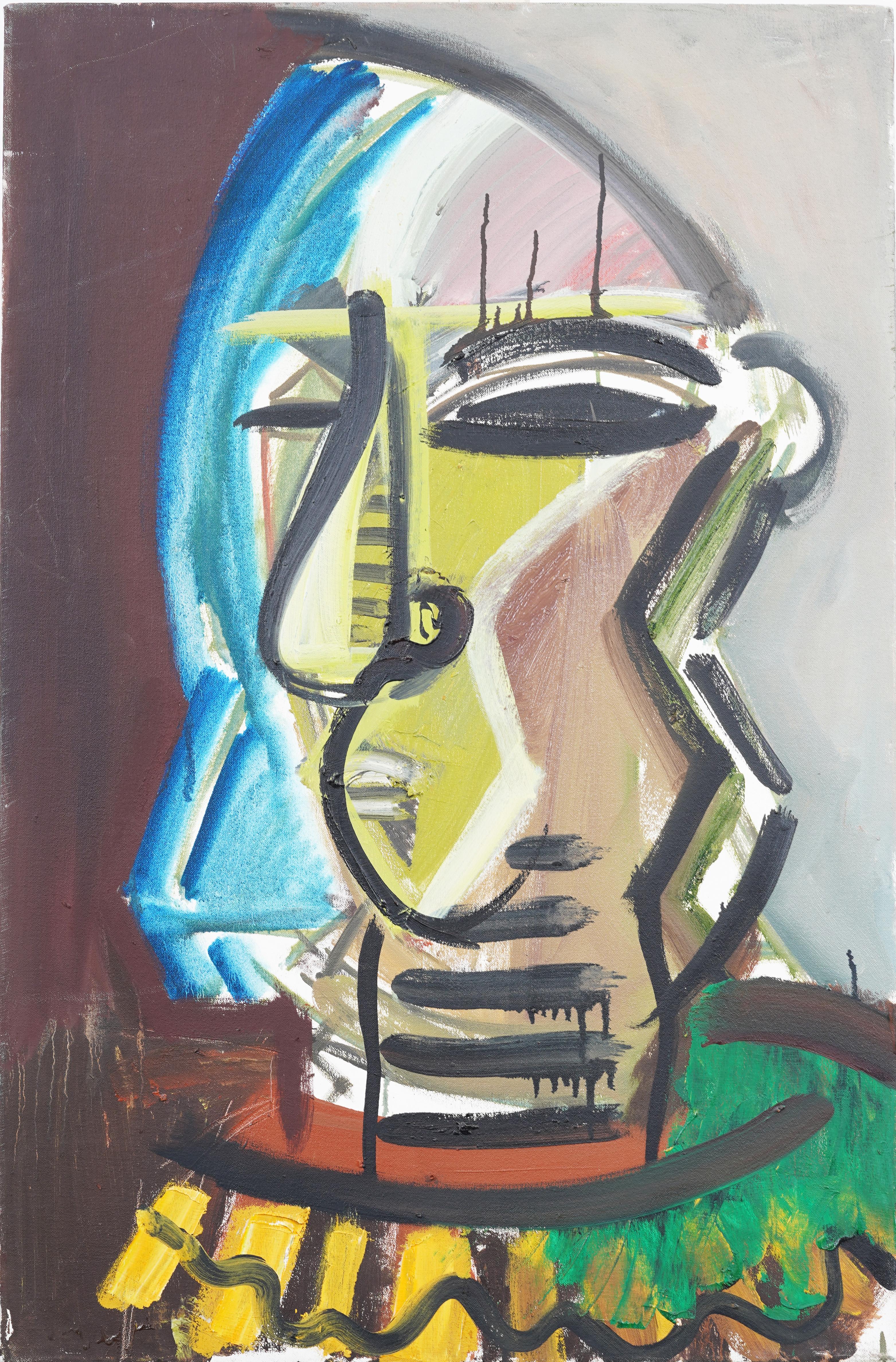 Large Vintage American Modernist Cubist Portrait Original MCM Oil Painting