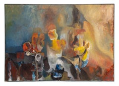 Grande peinture moderniste américaine encadrée, expressionnisme abstrait, signée