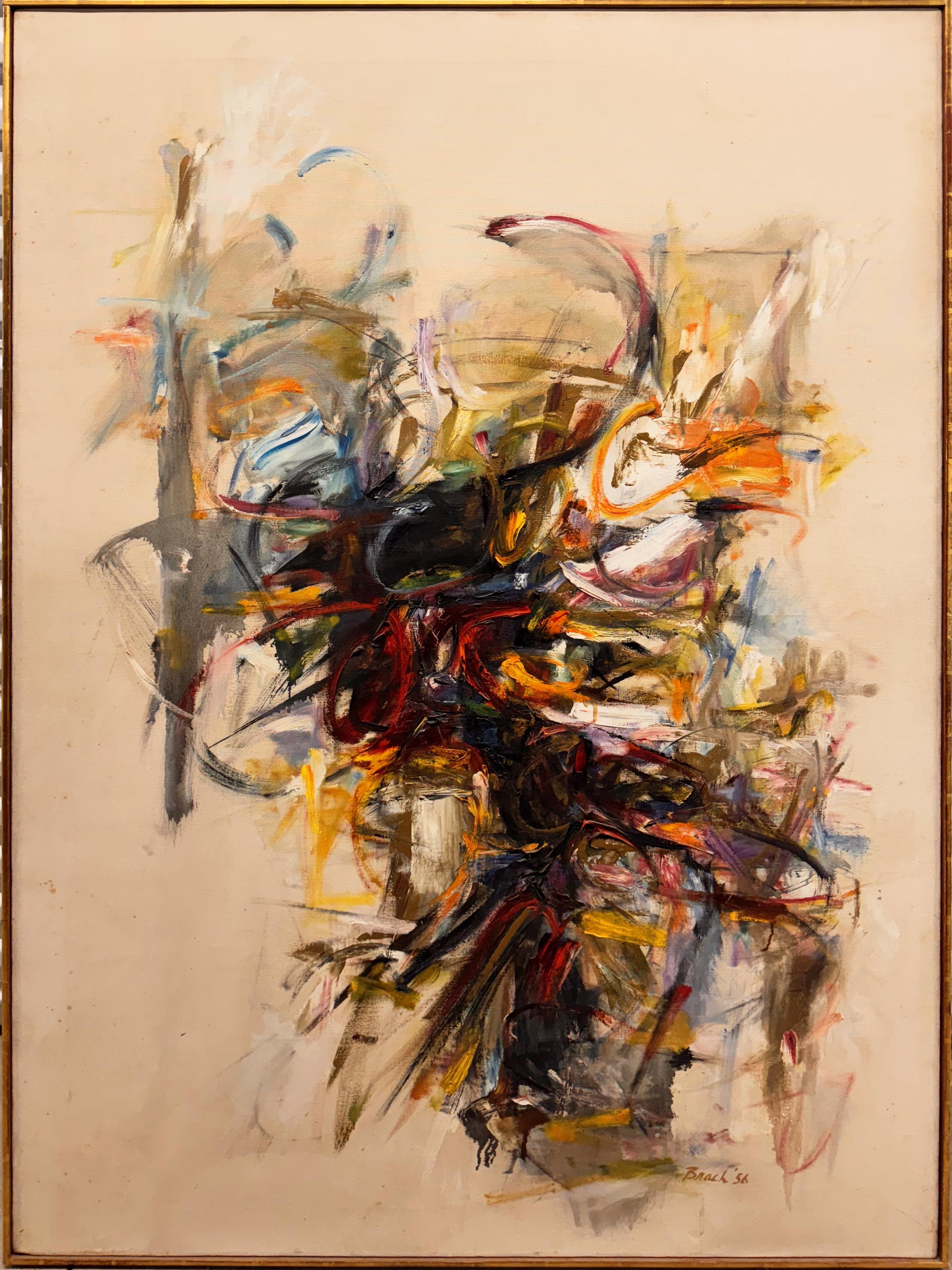 Large Vintage American Modernist Signed Abstract Expressionist Oil Painting