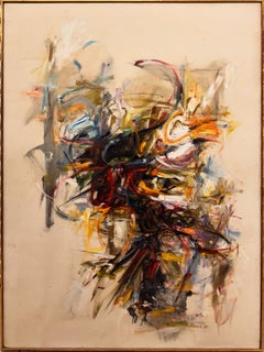 Large Vintage American Modernist Signed Abstract Expressionist Oil Painting