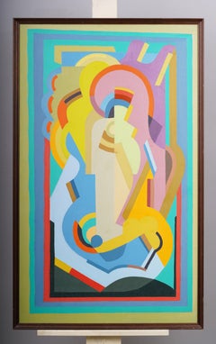 Large Vintage American School New York Modernist Abstract Framed Oil Painting