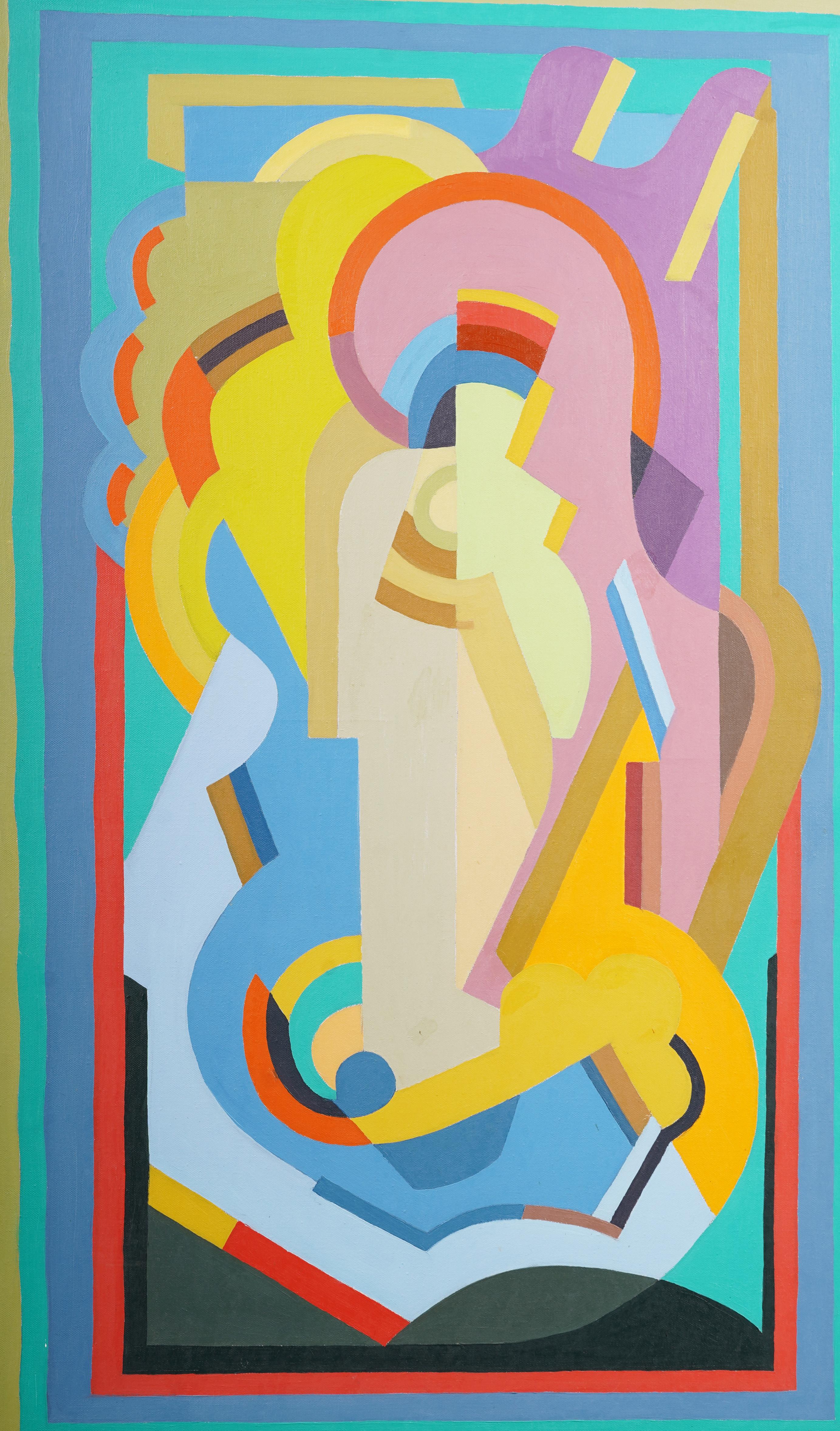 Grande peinture à l'huile abstraite moderniste de l'école américaine de New York encadrée en vente 1