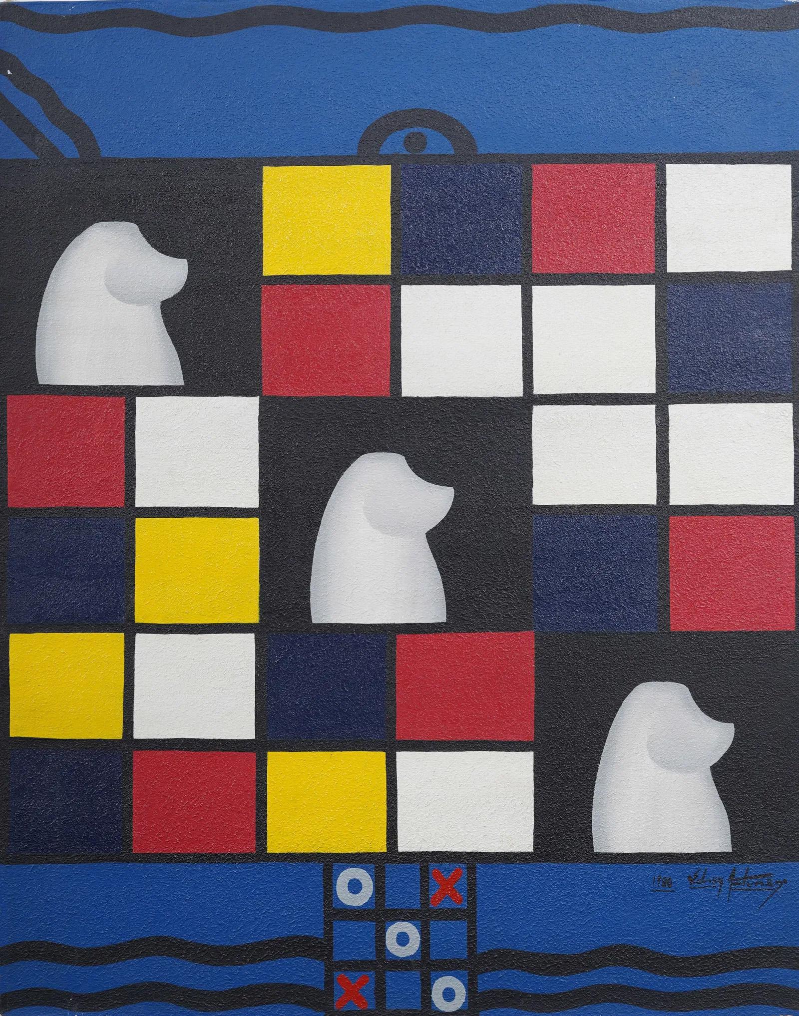 Abstract Painting di Unknown - Grande dipinto ad olio astratto brasiliano modernista vintage