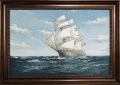 Large Vintage Oil Painting on canvas Seascape Sailing Ship Signed Maritime Art