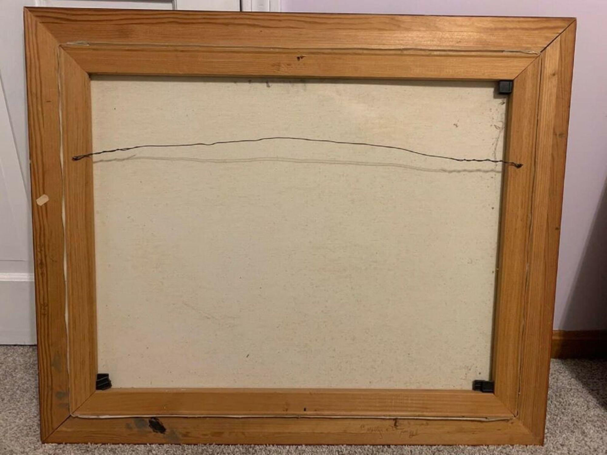 Großes Vintage-Ölgemälde auf Leinwand, Meereslandschaft, Segelschiffe, gerahmt im Angebot 3