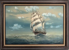Large Vintage Signed Original Marine Oil Painting Tall Ship Nautical Seascape