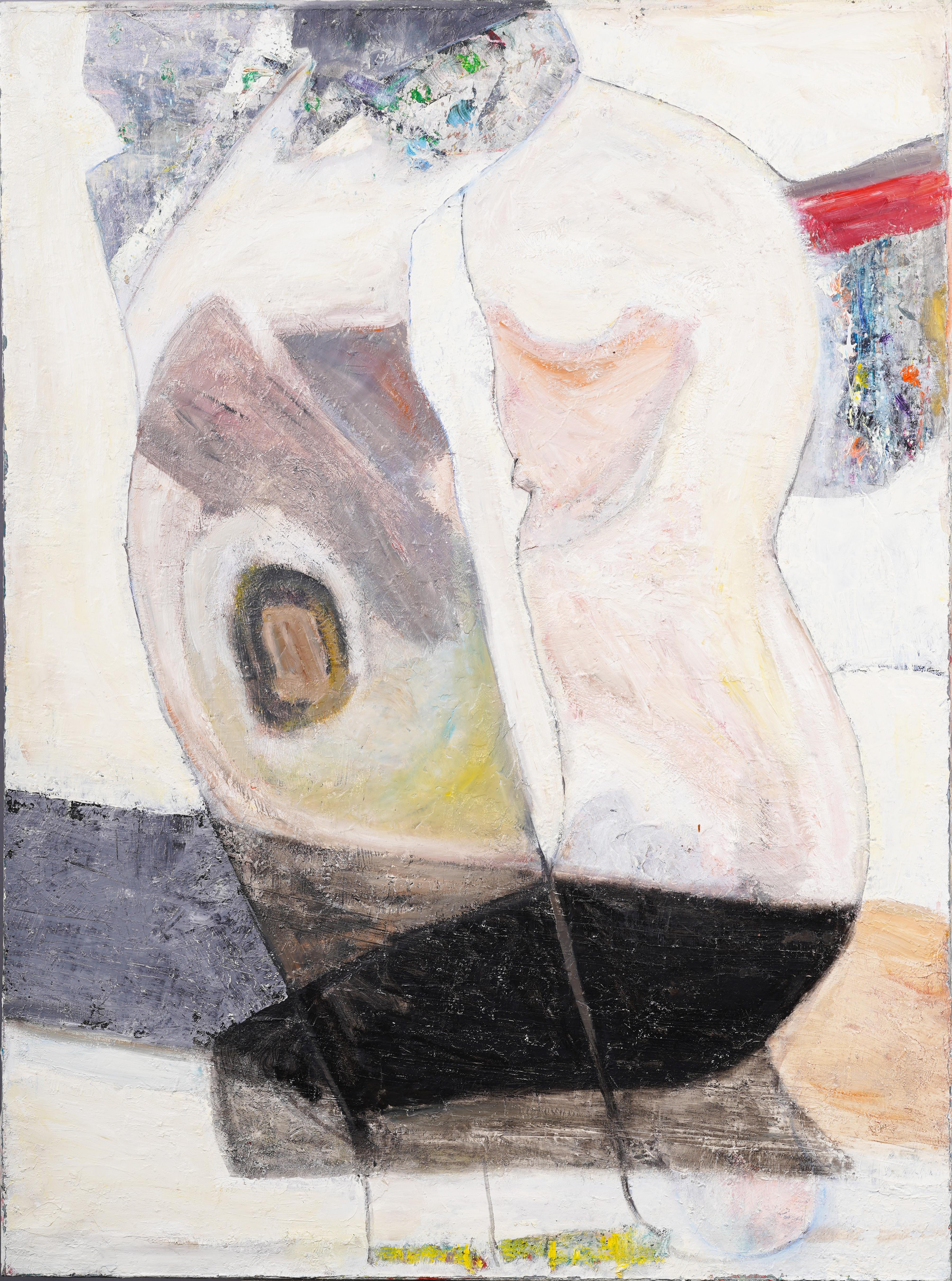 Unknown Abstract Painting - Large Warm Toned Vintage Figural Abstract Oil Painting