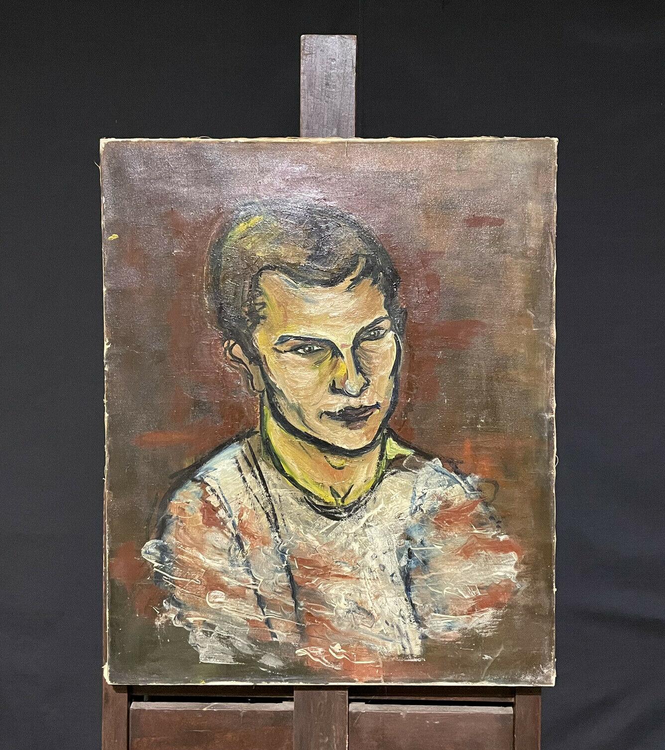 LARGE 1970er französische MODERNIST-OIL - PORTRAIT eines YOUNG MAN (Impressionismus), Painting, von Unknown