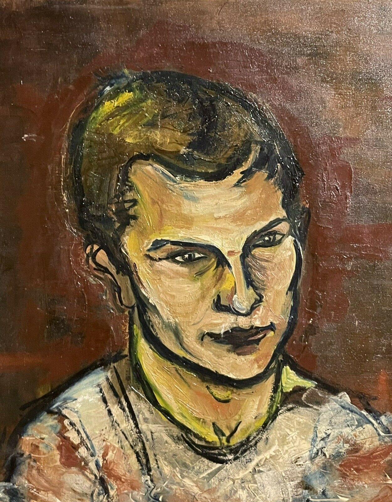 LARGE1970'S FRENCH MODERNIST OIL - PORTRAIT OF A YOUNG MAN For Sale 1
