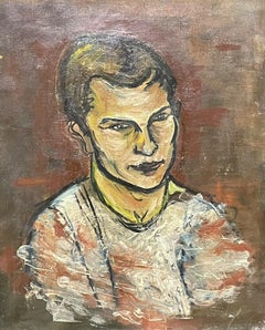 LARGE1970'S FRENCH MODERNIST OIL - PORTRAIT OF A YOUNG MAN