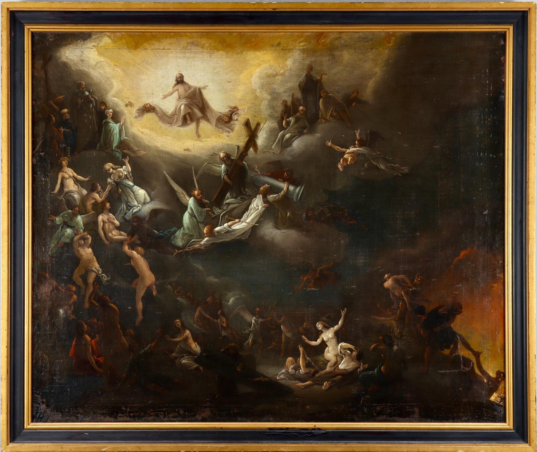 Figurative Painting di Unknown - Giudizio Universale, XVII o XVIII secolo Seguace di Hieronymus Bosch