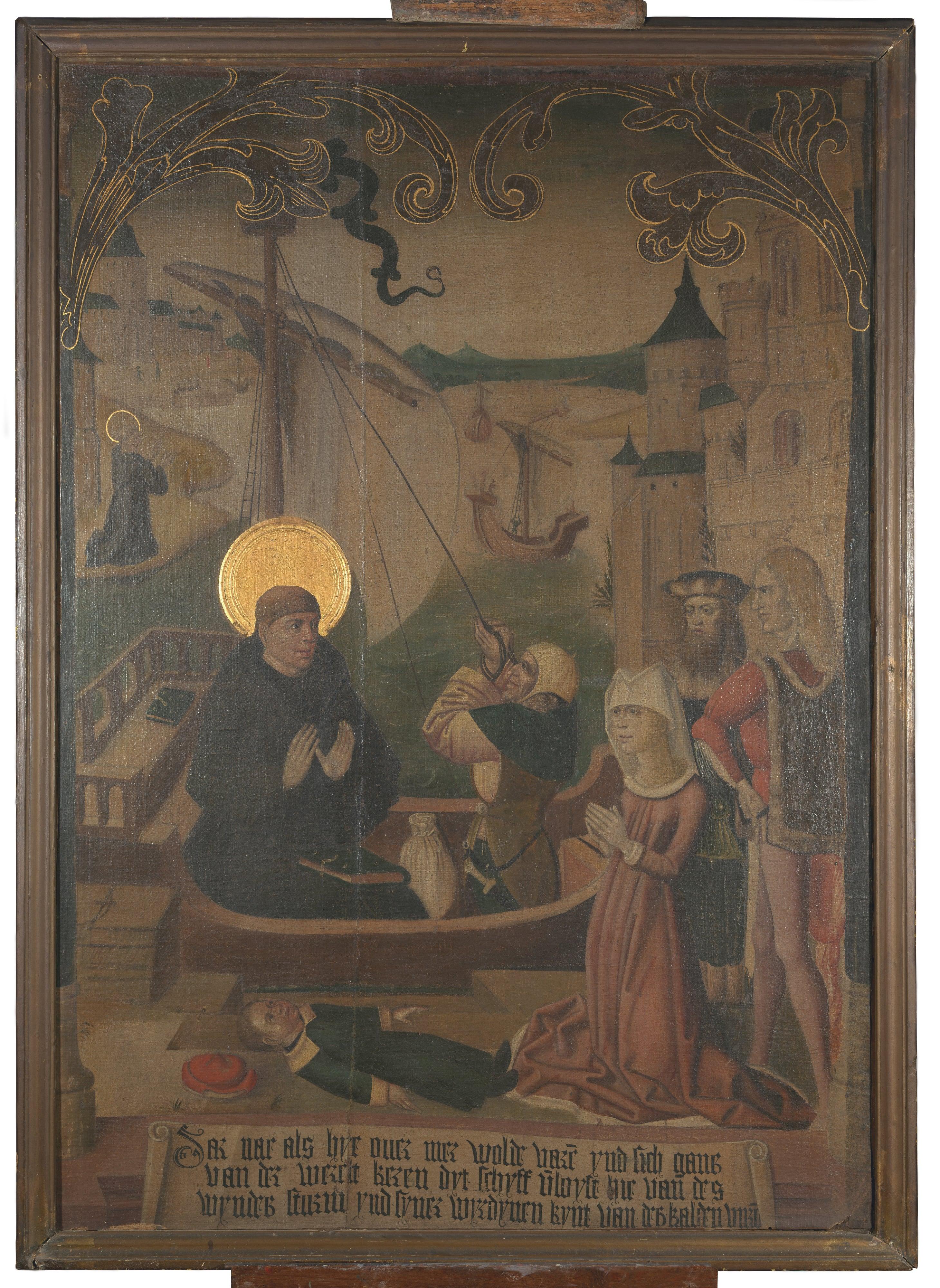 Finales del siglo XV, Tüchlein con San Egidio en una barca - Painting de Unknown
