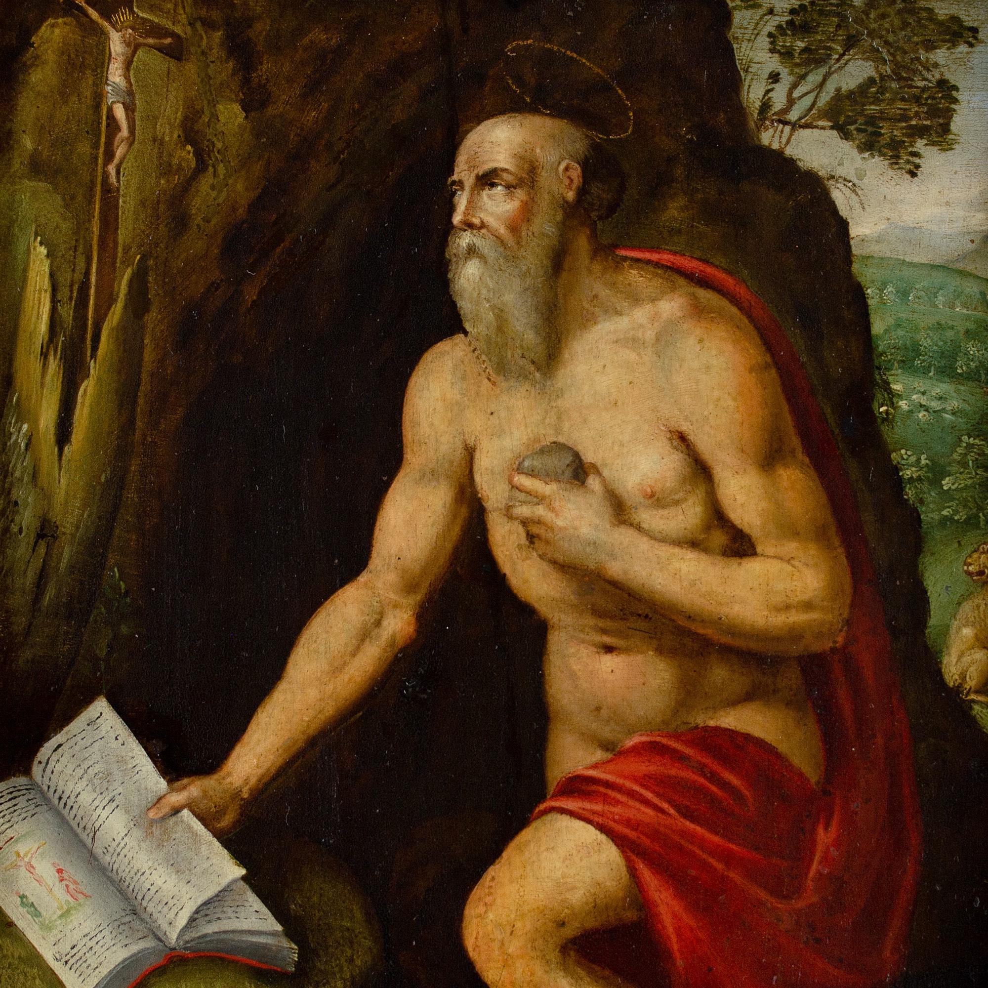 Spätes 16. Jahrhundert, Italienische Schule Heiliger Hieronymus der Büßer, Religiöse Kunst im Angebot 3