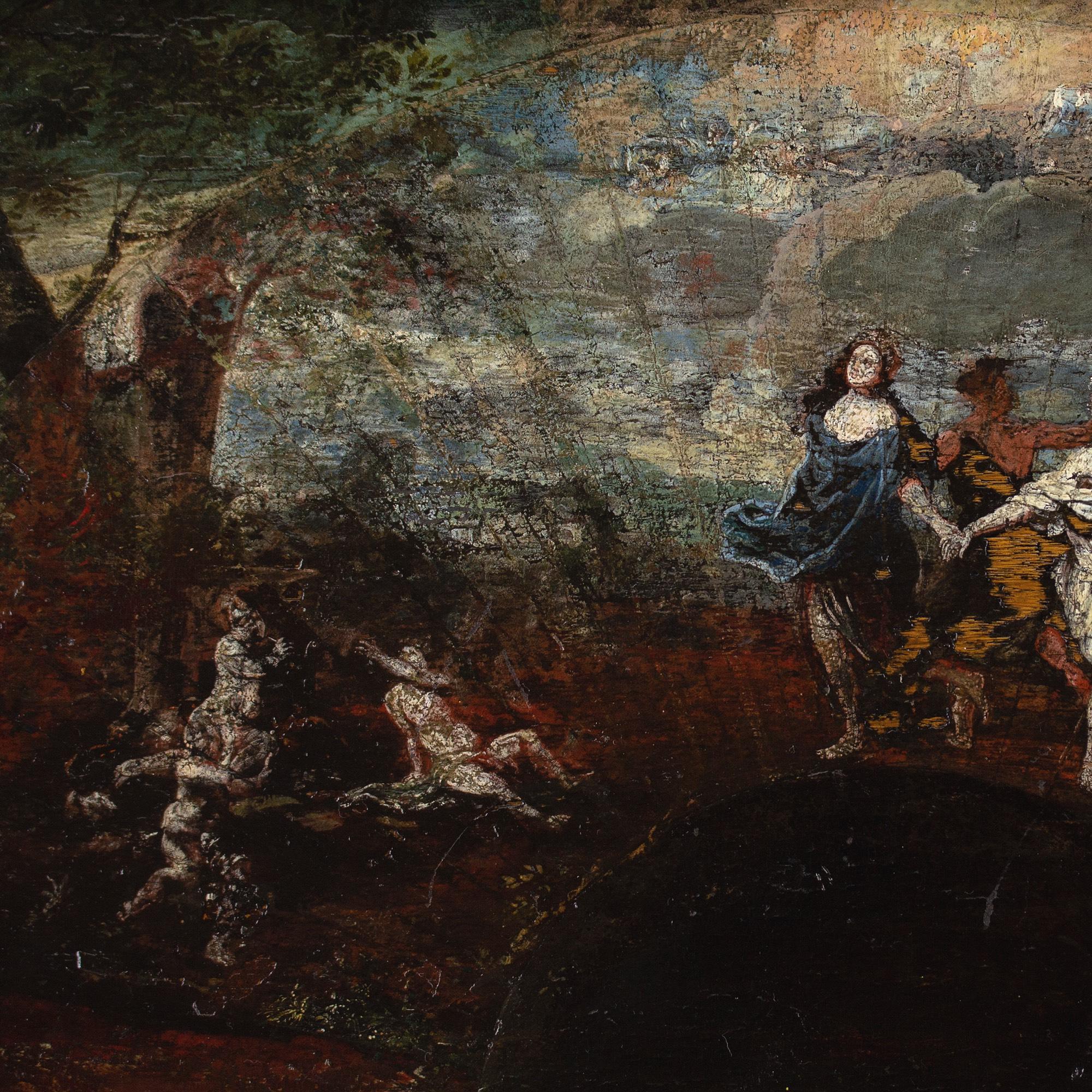 Continental School del tardo 17° secolo, ventaglio allungato - Figurative Painting Marrone di Unknown