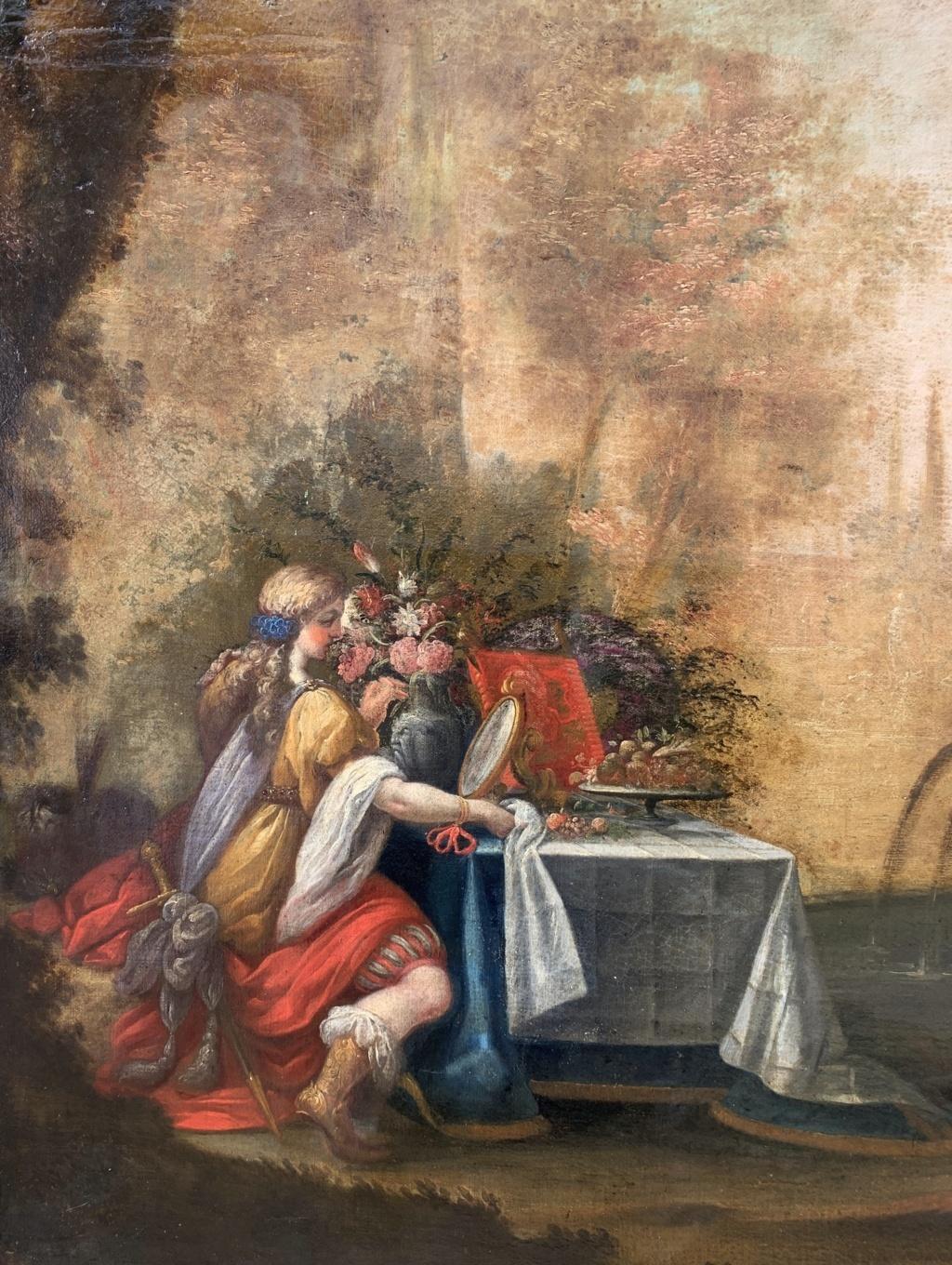 Fin du XVIIe siècle, peinture italienne à figures - Le jardin de la sorcière Falerina en vente 1