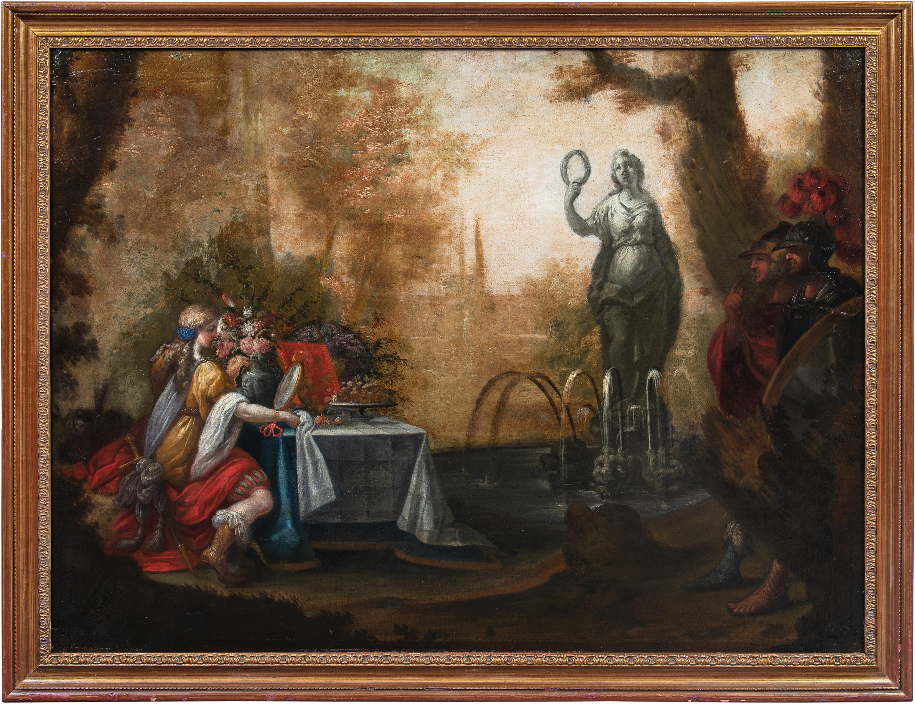 Figurative Painting Unknown - Fin du XVIIe siècle, peinture italienne à figures - Le jardin de la sorcière Falerina