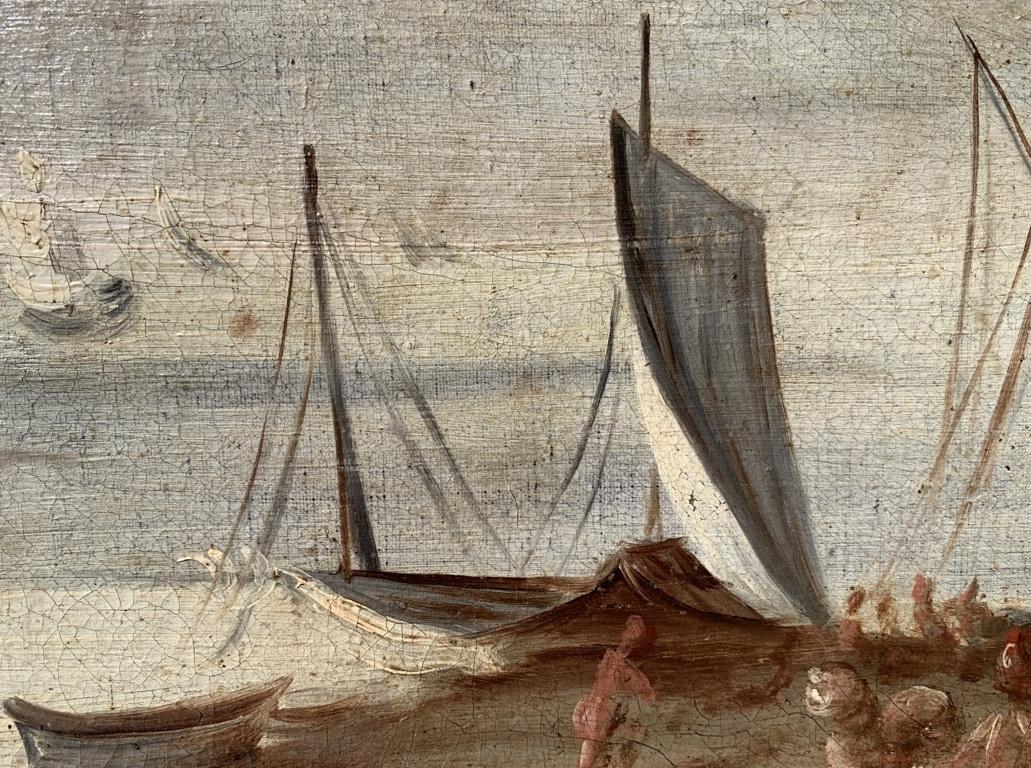 Peintre italien baroque - Peinture de paysage du 17e siècle - Scène de port en vente 3