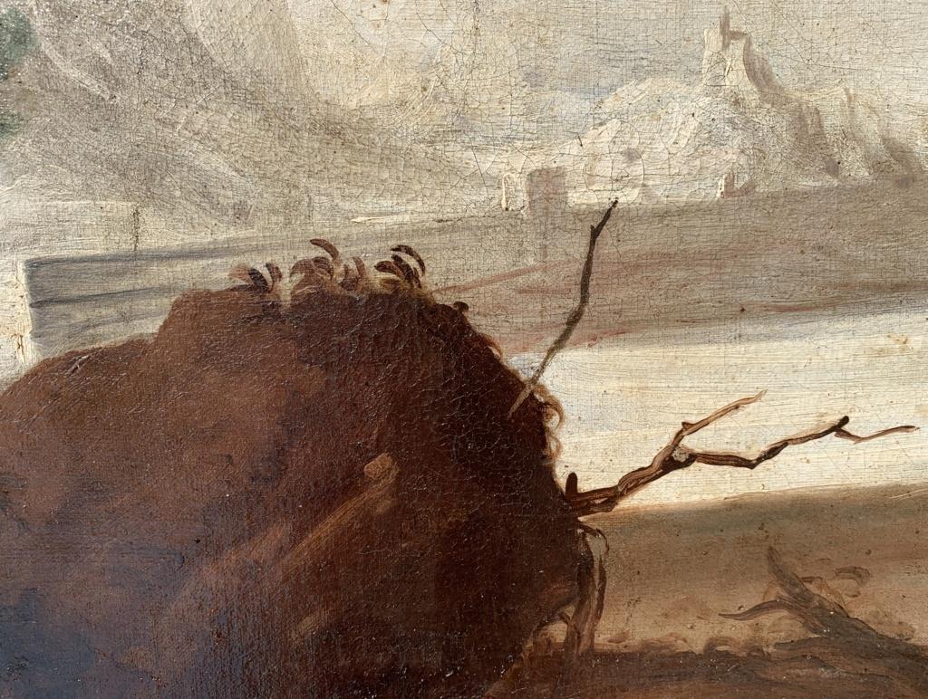 Peintre italien baroque - Peinture de paysage du 17e siècle - Scène de port en vente 4