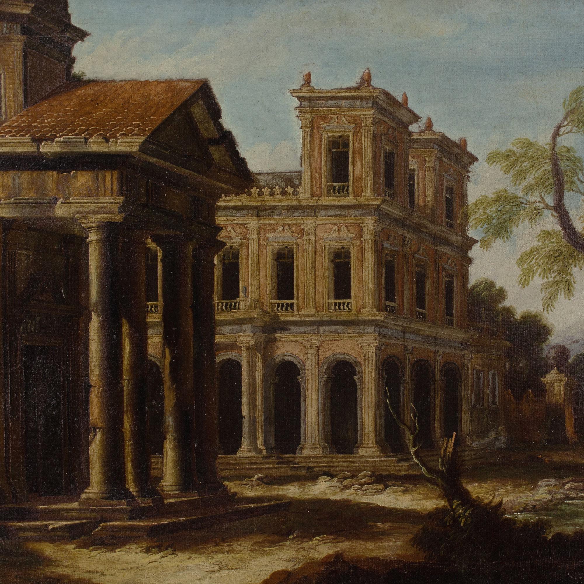 Escuela italiana de finales del siglo XVII, Capriccio arquitectónico con pórtico en venta 2