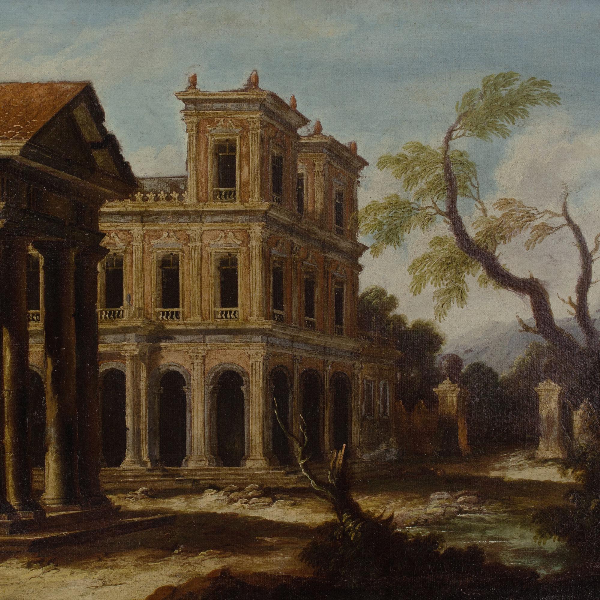 Escuela italiana de finales del siglo XVII, Capriccio arquitectónico con pórtico en venta 3