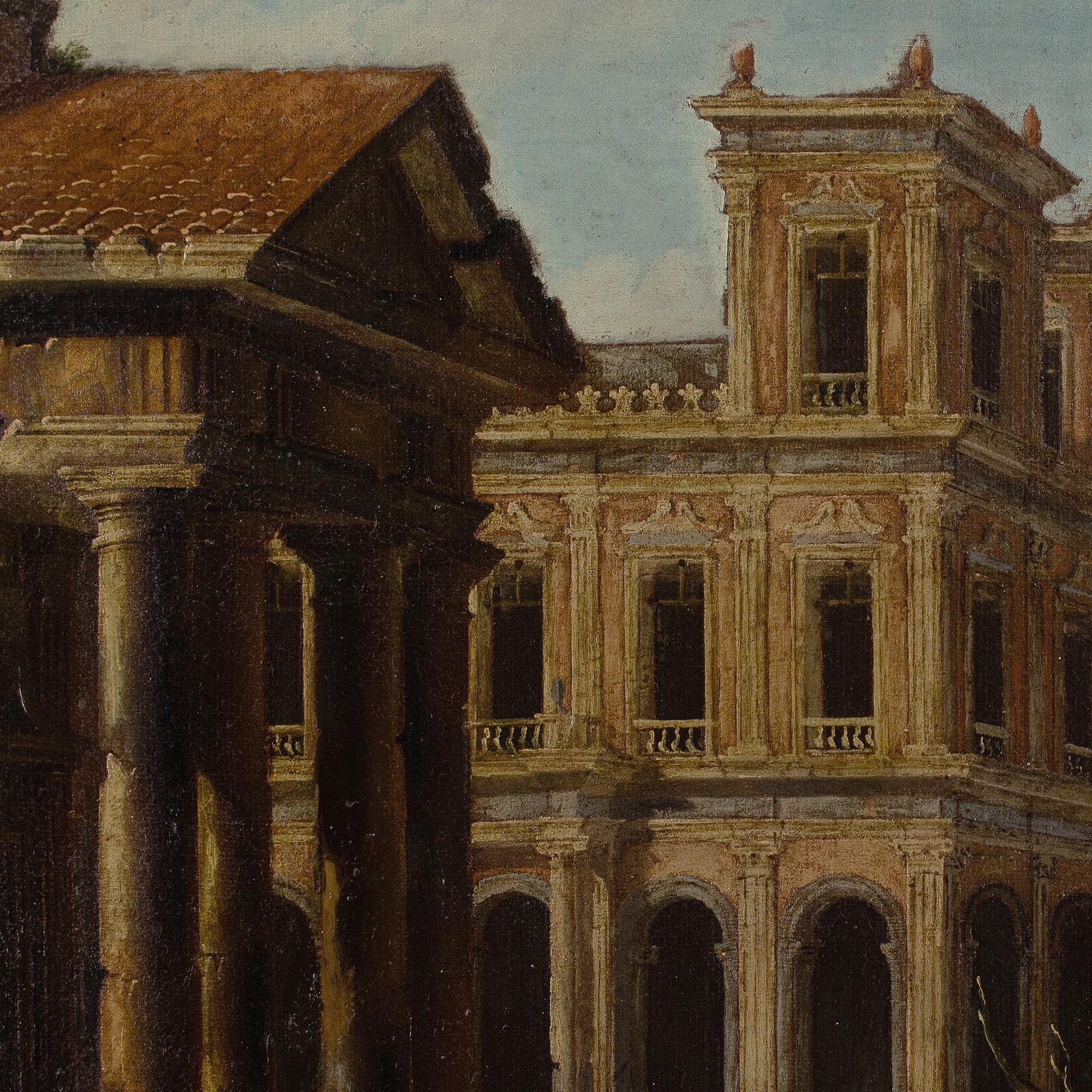Escuela italiana de finales del siglo XVII, Capriccio arquitectónico con pórtico en venta 4