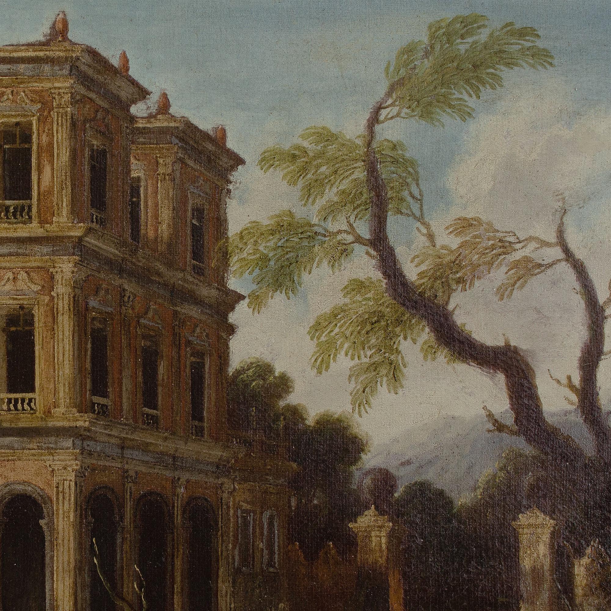 Escuela italiana de finales del siglo XVII, Capriccio arquitectónico con pórtico en venta 5