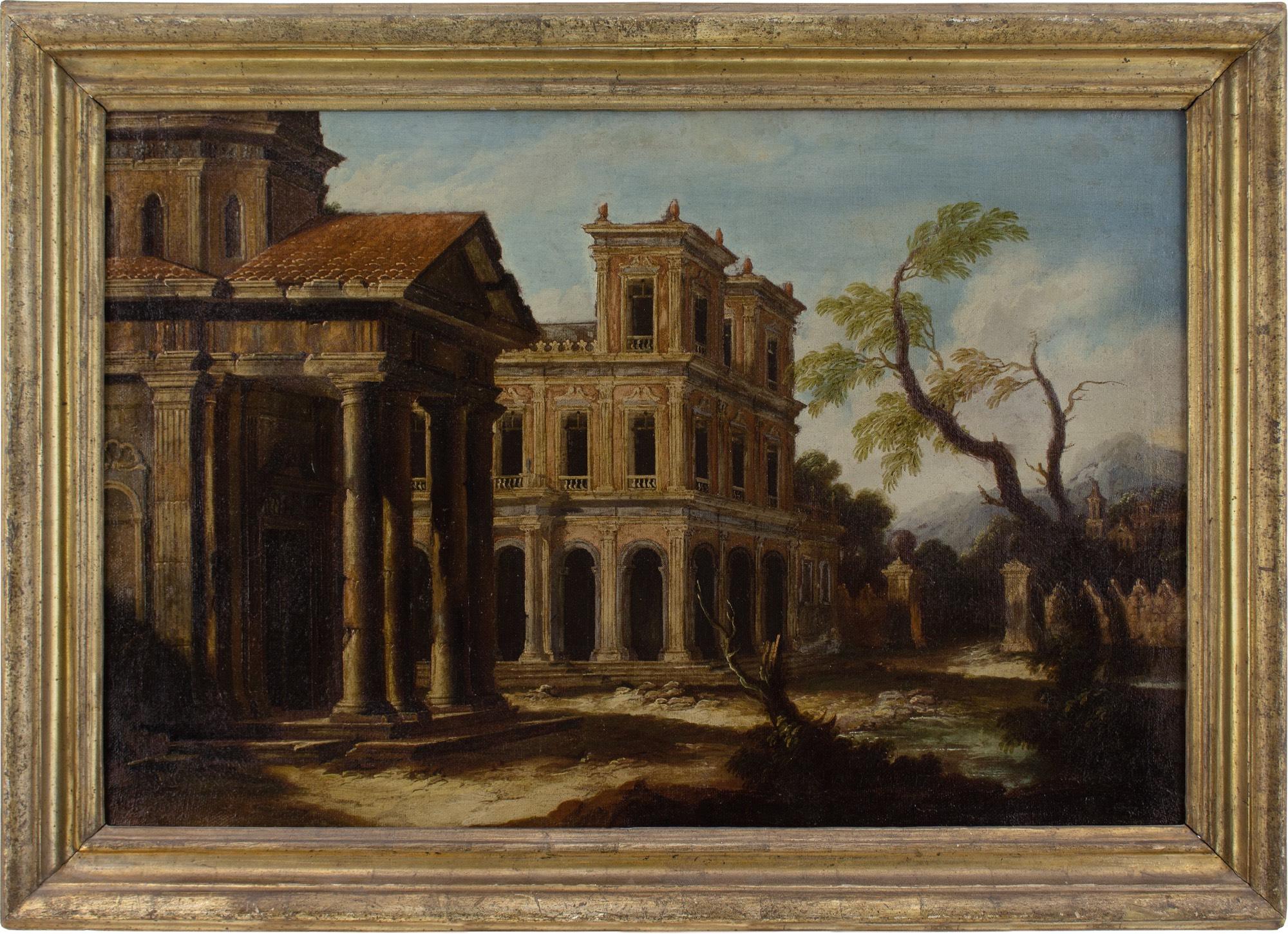 Escuela italiana de finales del siglo XVII, Capriccio arquitectónico con pórtico