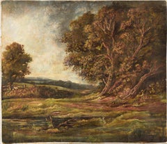 Late 1800s Naturalist Country Scene in Gouache on Paper