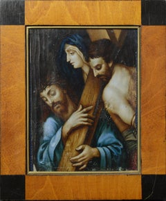 Late 18th Century Antique Religious Gouache Miniature Jesus Carrying the Cross