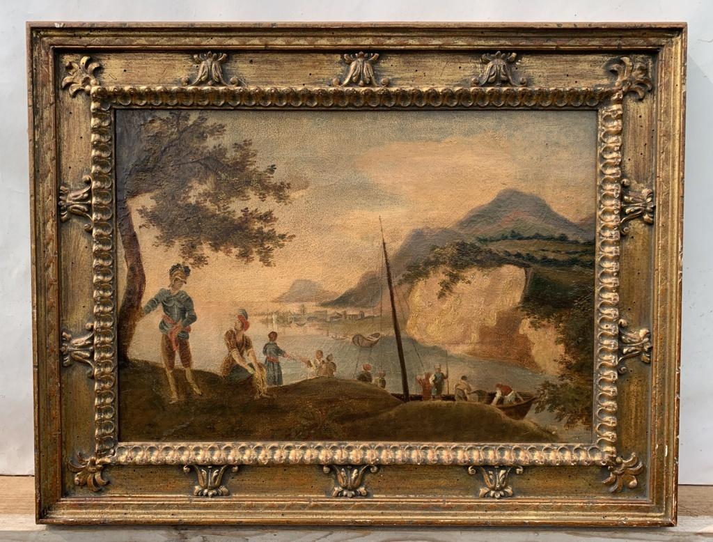 Late 18th century Italian landscape painting - Coastal view - Oil on canvas  - Painting by Unknown